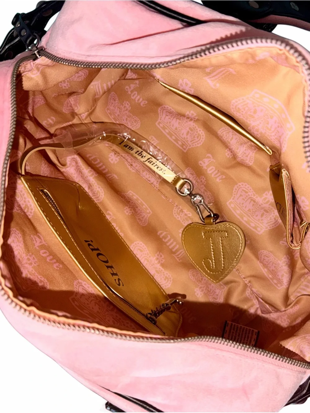 Juicy Couture Pink Velour Live for Juicy Crown Logo Satchel Bag